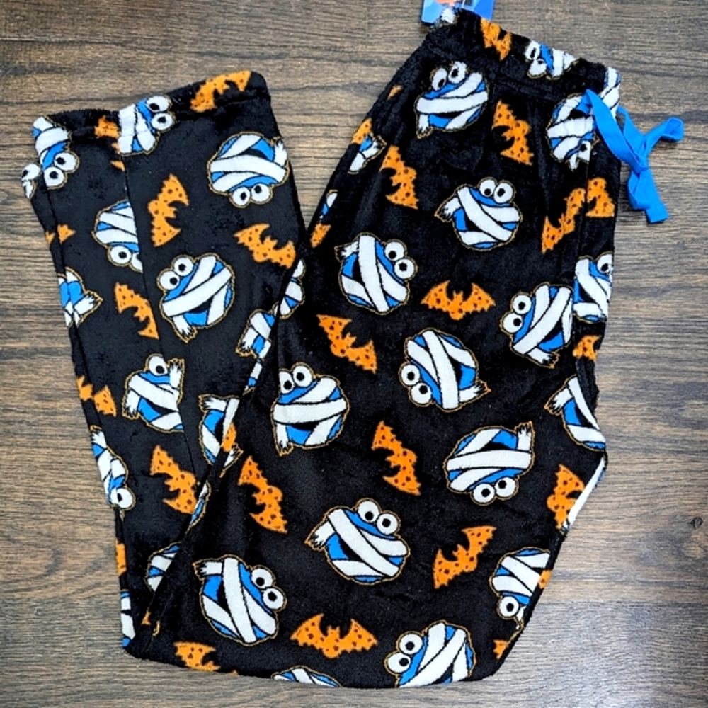 New Sesame Street COOKIE MONSTER Mummy Halloween Pajama Lounge Pants Large